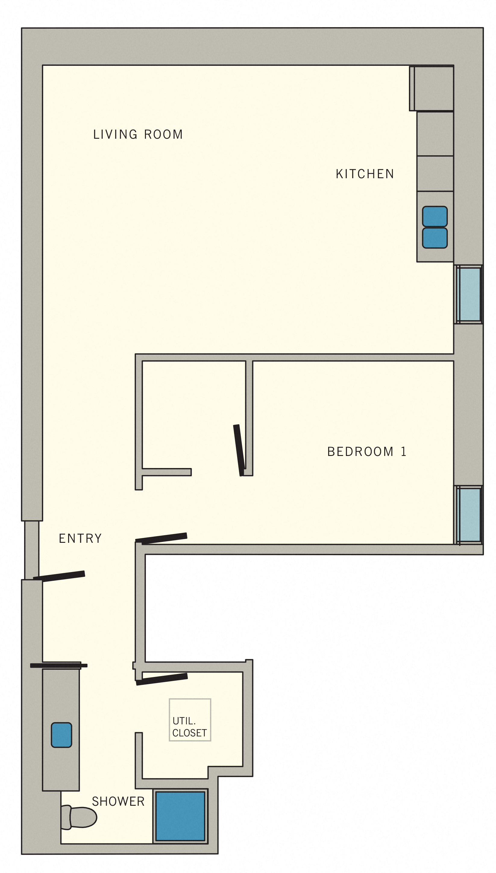 1 bedroom 1 bath A8 Floor Plan at Aviator at Brooks Apartments, San Antonio, 78235